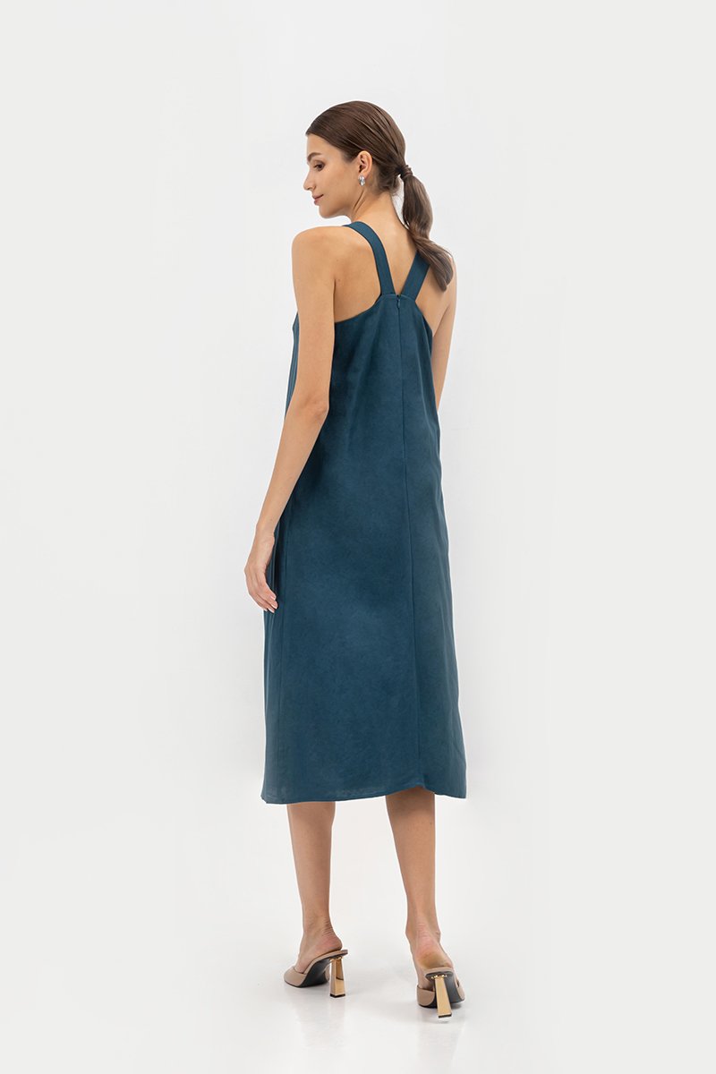 IDRA V BACK MIDI LINEN DRESS