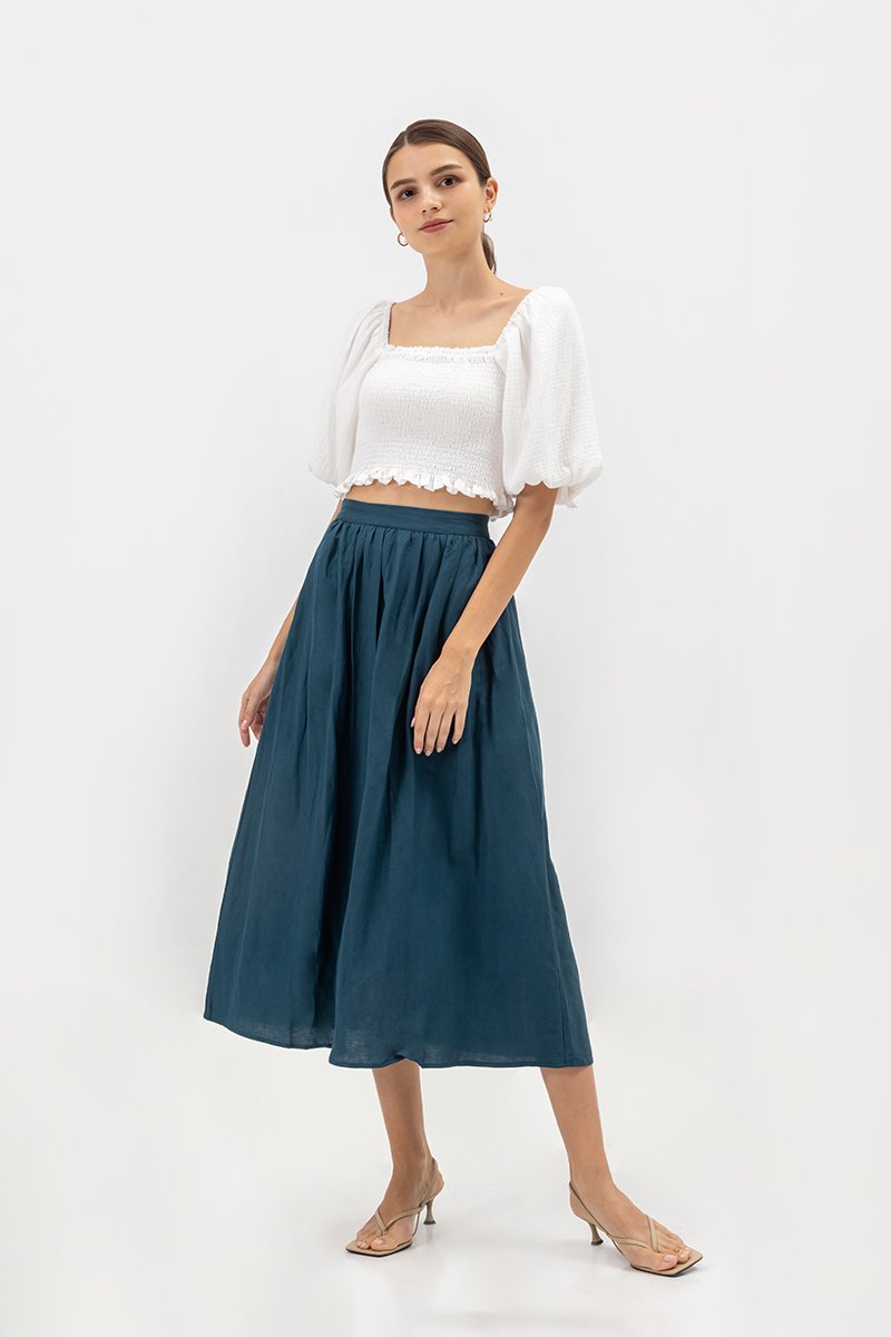 RAYNE FLARE MIDI LINEN SKIRT