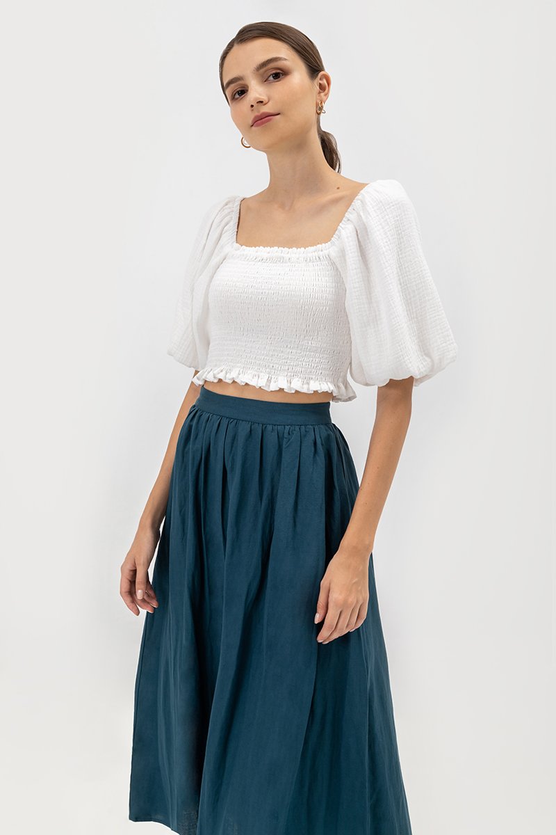 RAYNE FLARE MIDI LINEN SKIRT