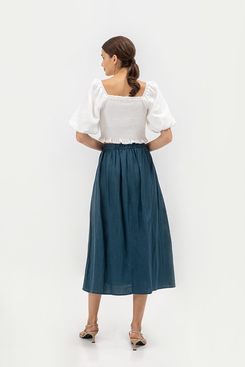 RAYNE FLARE MIDI LINEN SKIRT