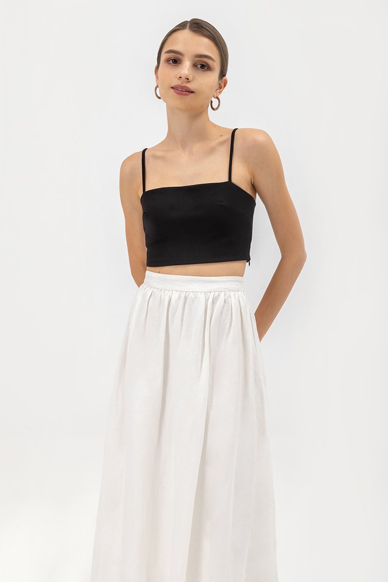 RAYNE FLARE MIDI LINEN SKIRT