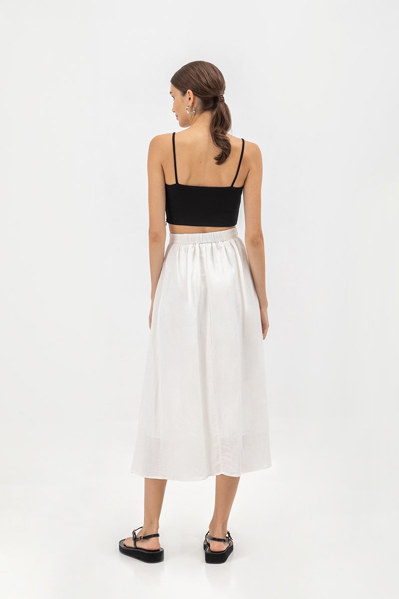RAYNE FLARE MIDI LINEN SKIRT