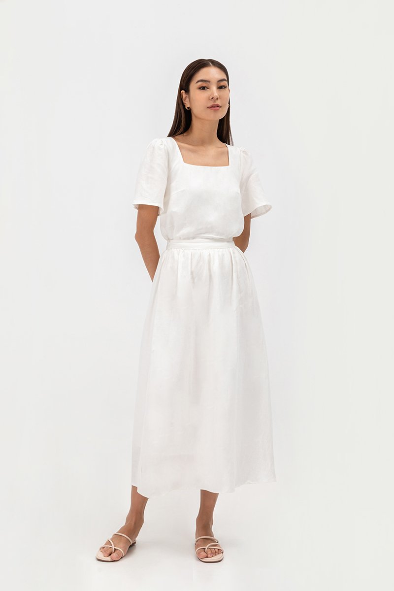 RAYNE FLARE MIDI LINEN SKIRT