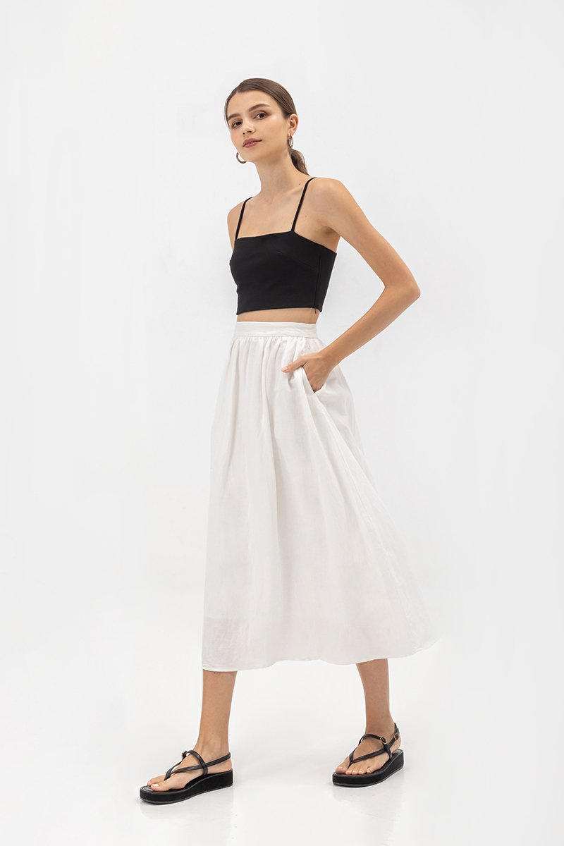 RAYNE FLARE MIDI LINEN SKIRT