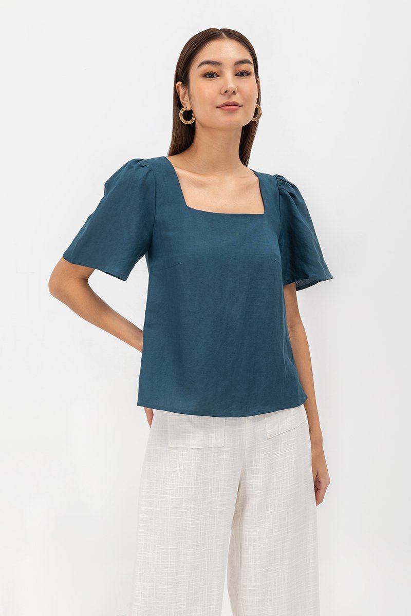 KANDY FLUTTER SLEEVE LINEN TOP