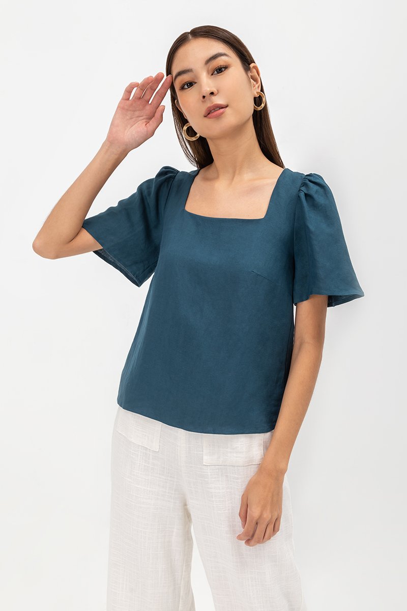 KANDY FLUTTER SLEEVE LINEN TOP