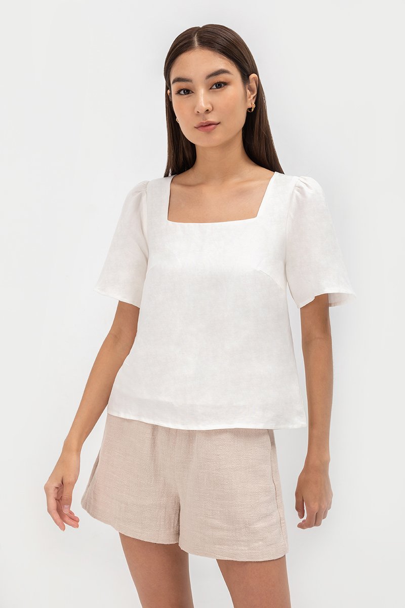KANDY FLUTTER SLEEVE LINEN TOP