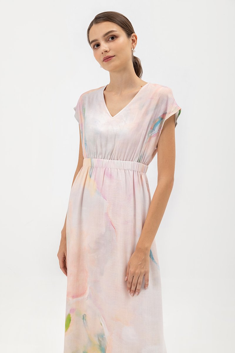 SEDNA PRINTED ELASTIC WAISTBAND DRESS