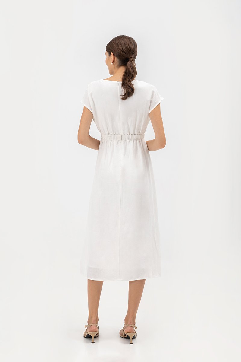 SABAELA CAP SLEEVE ELASTIC WAISTBAND MIDI DRESS