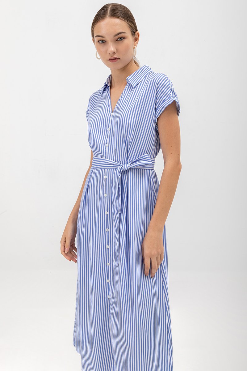 MAE COLLARED STRIPED DRESS W BELT