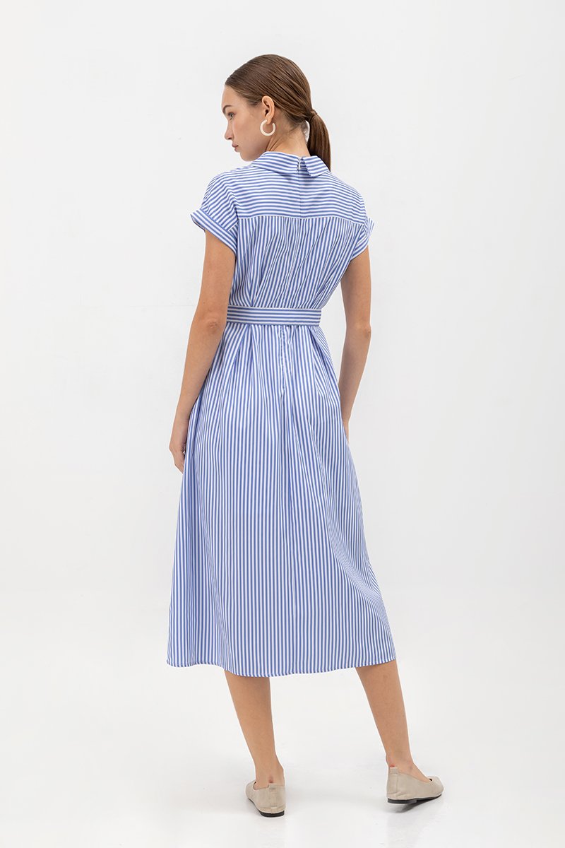 MAE COLLARED STRIPED DRESS W BELT