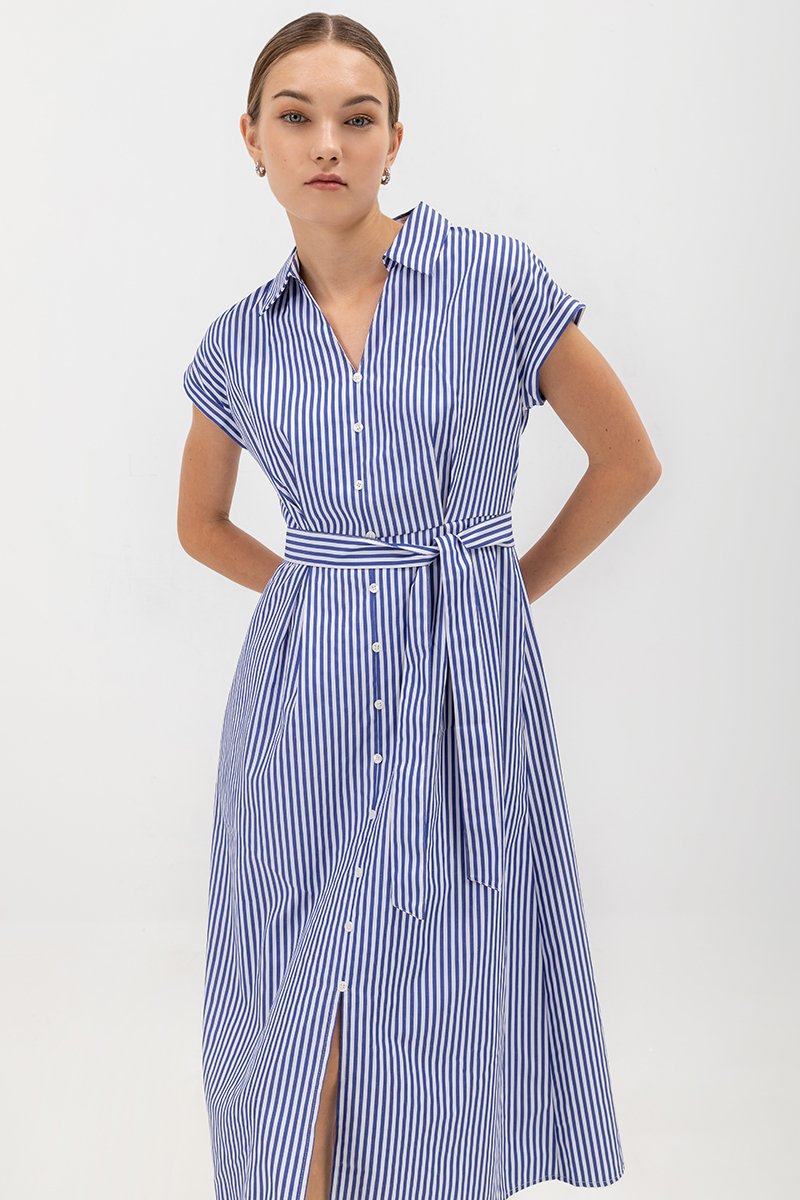 MAE COLLARED STRIPED DRESS W BELT