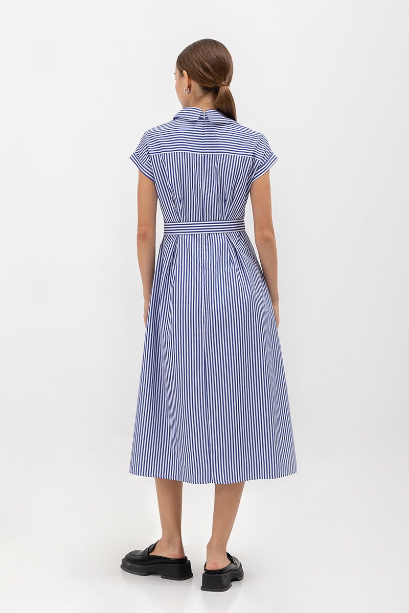 MAE COLLARED STRIPED DRESS W BELT