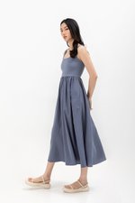 ADORA CONTRAST FABRIC SCOOPNECK MIDI DRESS