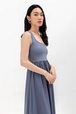 ADORA CONTRAST FABRIC SCOOPNECK MIDI DRESS