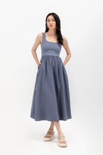 ADORA CONTRAST FABRIC SCOOPNECK MIDI DRESS
