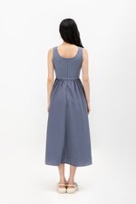 ADORA CONTRAST FABRIC SCOOPNECK MIDI DRESS