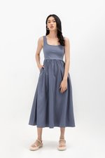 ADORA CONTRAST FABRIC SCOOPNECK MIDI DRESS