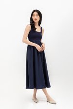 ADORA CONTRAST FABRIC SCOOPNECK MIDI DRESS