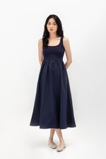 ADORA CONTRAST FABRIC SCOOPNECK MIDI DRESS
