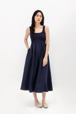 ADORA CONTRAST FABRIC SCOOPNECK MIDI DRESS