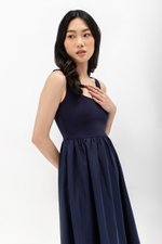 ADORA CONTRAST FABRIC SCOOPNECK MIDI DRESS