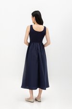ADORA CONTRAST FABRIC SCOOPNECK MIDI DRESS