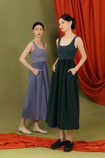 ADORA CONTRAST FABRIC SCOOPNECK MIDI DRESS