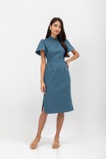 AUBRIELLE FLUTTER SLEEVE TWEED MIDI CHEONGSAM