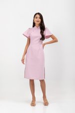 AUBRIELLE FLUTTER SLEEVE TWEED MIDI CHEONGSAM