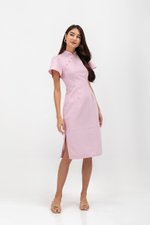 AUBRIELLE FLUTTER SLEEVE TWEED MIDI CHEONGSAM
