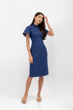 AUBRIELLE FLUTTER SLEEVE TWEED MIDI CHEONGSAM