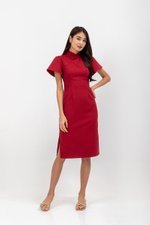 AUBRIELLE FLUTTER SLEEVE TWEED MIDI CHEONGSAM
