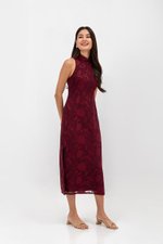YARA FLORAL TEXTURED SHEATH MIDI CHEONGSAM