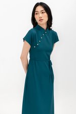 ELLERIE CAP SLEEVE CONTRAST BUTTON CHEONGSAM W SASH