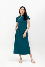 ELLERIE CAP SLEEVE CONTRAST BUTTON CHEONGSAM W SASH