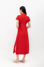ELLERIE CAP SLEEVE CONTRAST BUTTON CHEONGSAM W SASH