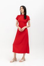 ELLERIE CAP SLEEVE CONTRAST BUTTON CHEONGSAM W SASH