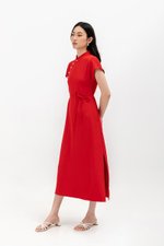 ELLERIE CAP SLEEVE CONTRAST BUTTON CHEONGSAM W SASH