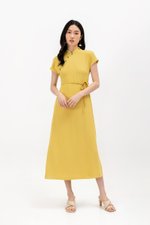ELLERIE CAP SLEEVE CONTRAST BUTTON CHEONGSAM W SASH