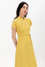 ELLERIE CAP SLEEVE CONTRAST BUTTON CHEONGSAM W SASH