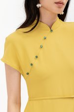 ELLERIE CAP SLEEVE CONTRAST BUTTON CHEONGSAM W SASH