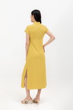 ELLERIE CAP SLEEVE CONTRAST BUTTON CHEONGSAM W SASH