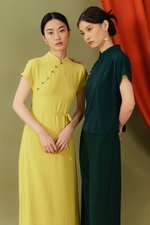 ELLERIE CAP SLEEVE CONTRAST BUTTON CHEONGSAM W SASH