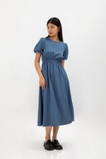 ABA PUFF SLEEVE ELASTIC TENCEL DRESS ABA PUFF SLEEVE ELASTIC TENCEL DRESS