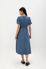 ABA PUFF SLEEVE ELASTIC TENCEL DRESS ABA PUFF SLEEVE ELASTIC TENCEL DRESS