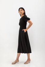 ABA PUFF SLEEVE ELASTIC TENCEL DRESS ABA PUFF SLEEVE ELASTIC TENCEL DRESS