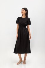 ABA PUFF SLEEVE ELASTIC TENCEL DRESS ABA PUFF SLEEVE ELASTIC TENCEL DRESS