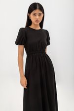 ABA PUFF SLEEVE ELASTIC TENCEL DRESS ABA PUFF SLEEVE ELASTIC TENCEL DRESS