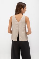 MILLIE BACK SLIT BUTTONDOWN LINEN TOP